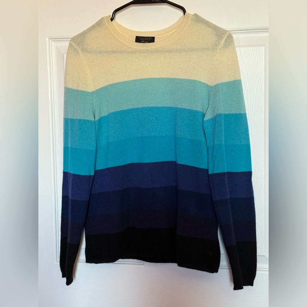 Striped Cashmere Ombre Crewneck Sweater - Blue Gradient